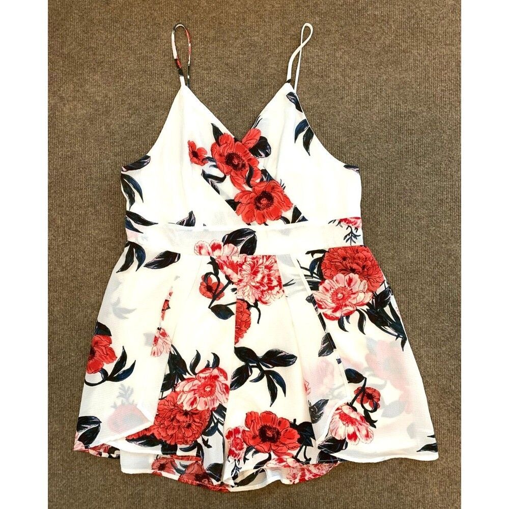 Purple Snow Romper Womens XL Sleeveless Floral Layered V-Neck Smocked Cami Dress